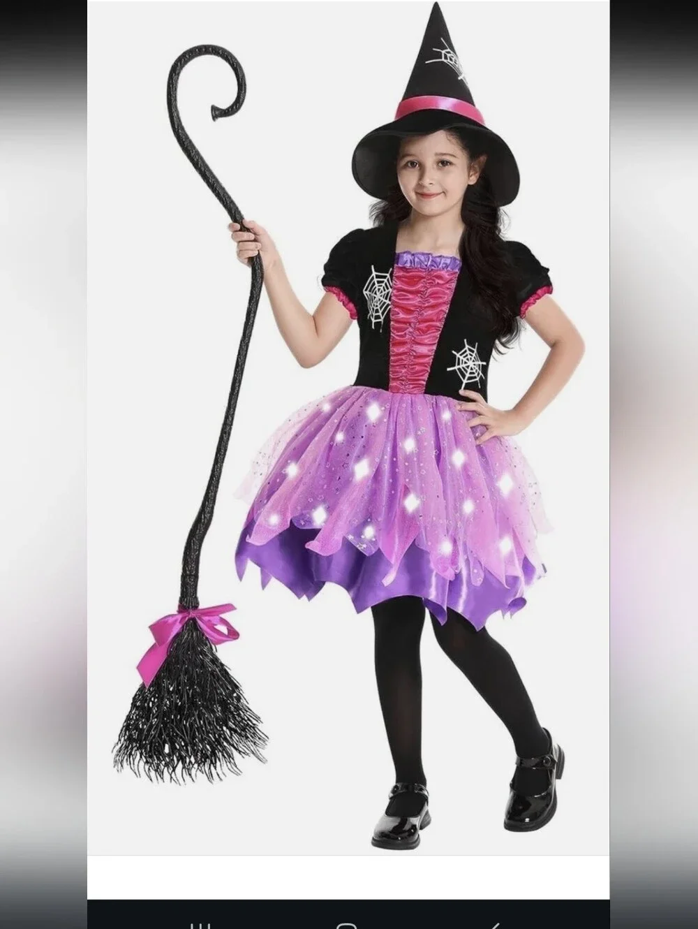 Light-Up Witch Dress,Purple Halloween Costume,include Hat & Broom Size Small